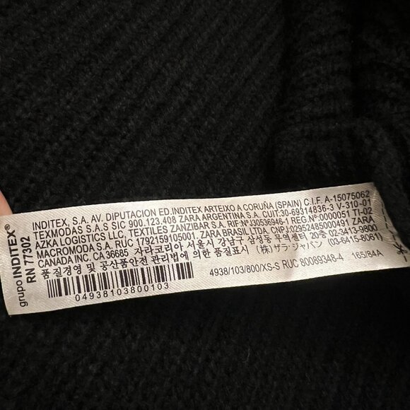 Zara Black Ribbed One Shoulder Tunic Sweater Dress Cardi Womens Size XS goth - Picture 8 of 16